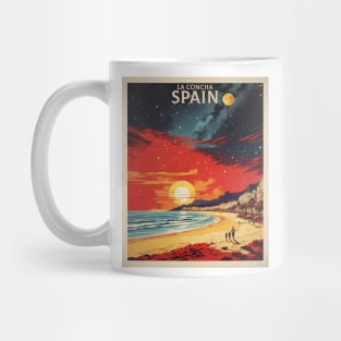 La Concha Beach Spain Starry Night Travel Tourism Retro Vintage Art Mug